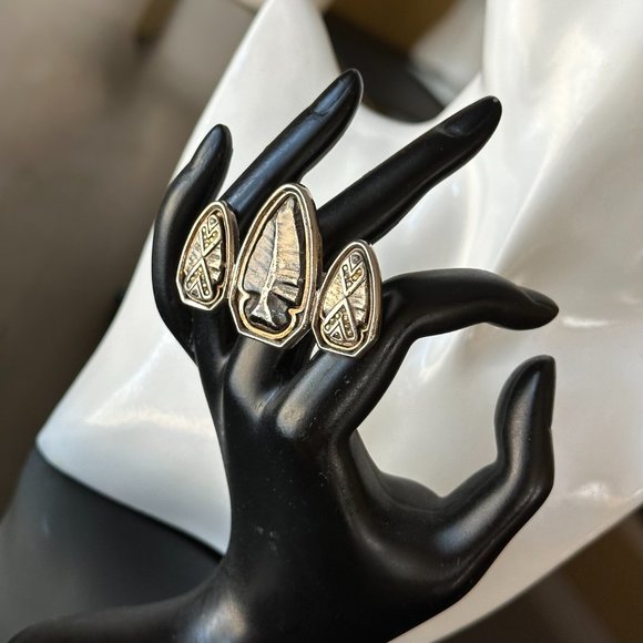 House of Harlow 1960 Triple Arrowhead & Pave Crystal Statement Ring Black Silver - Picture 4 of 16